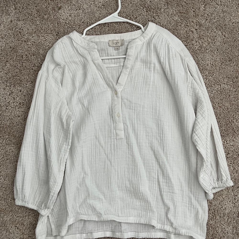 LOFT White Textured Blouse